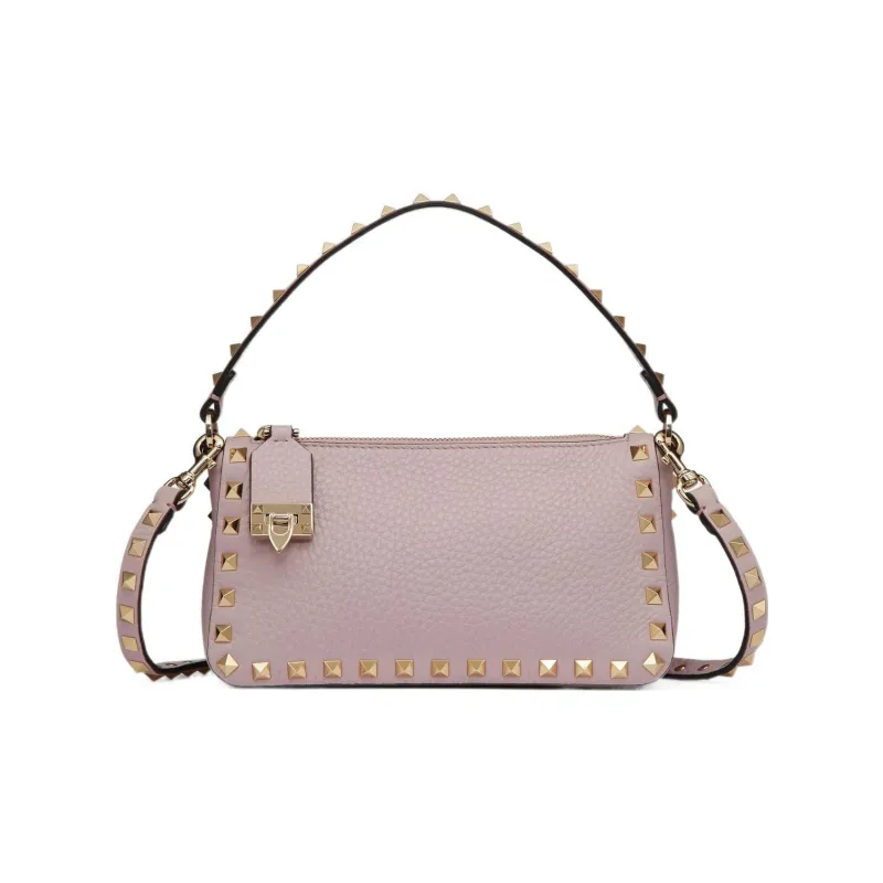 Valentino Rockstud Grained Calfskin Baguette Bag Shoulder Bags Handbags Small Size Women's Light Purple-3