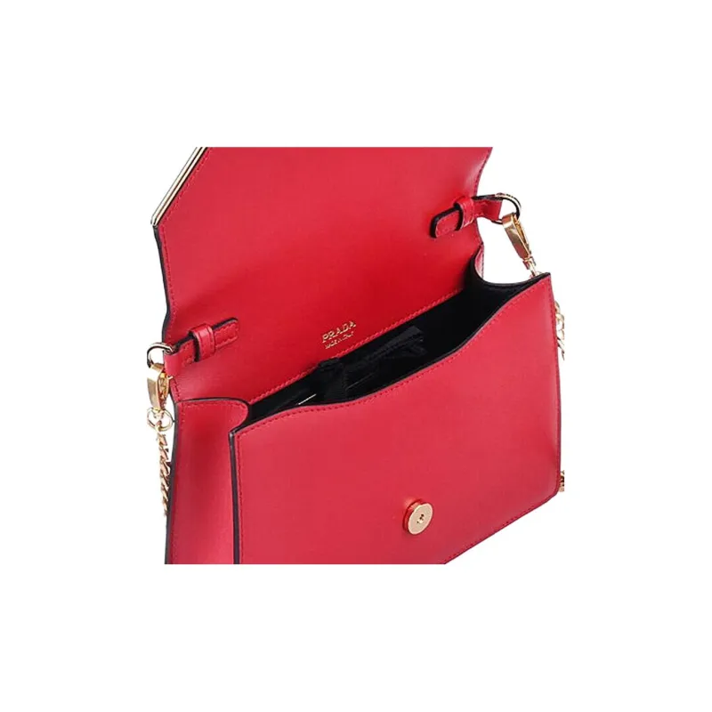 PRADA Cow Leather Clutches Crossbody Bag Shoulder Bag Women's Red-3