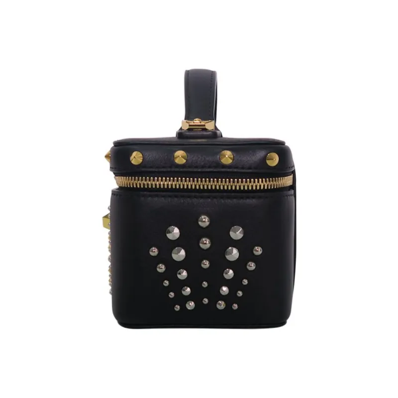 MCM Leather Box Bag Makeup Bags Shoulder Bag Crossbody Bag Women's Black-3