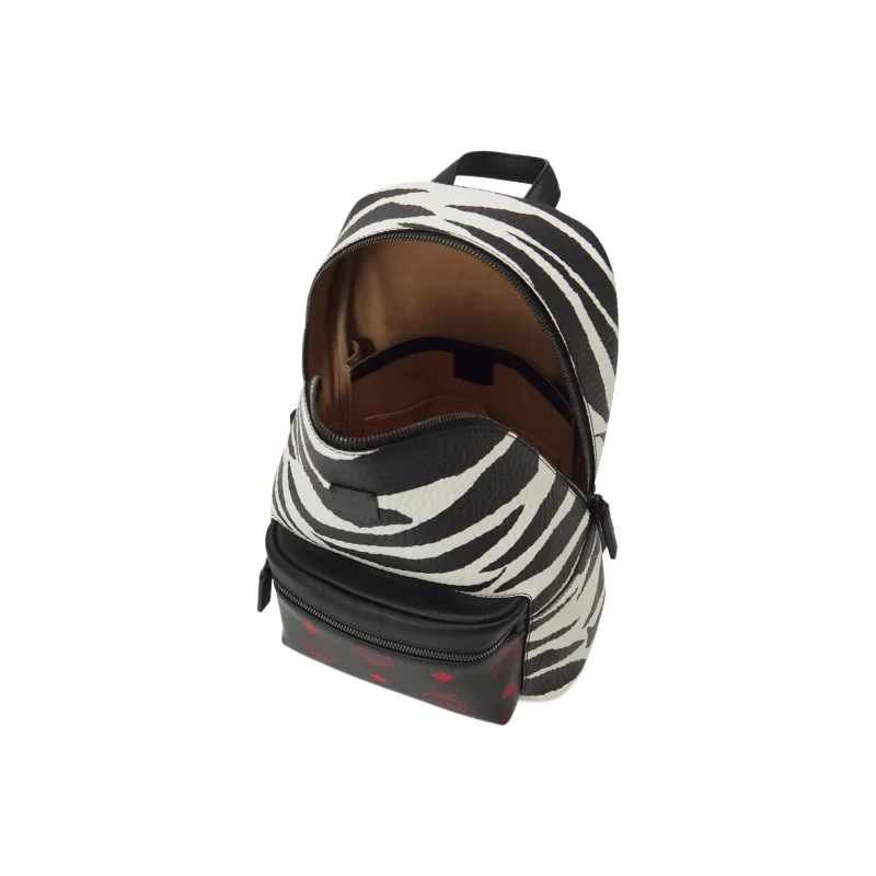 MCM Canvas With Nappa Leather Backpack Small Size Women's Black/White-2