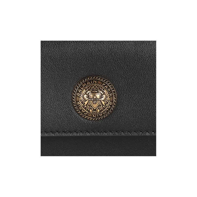 BALMAIN Goatskin Coin Purse Small Size Women's Black-4