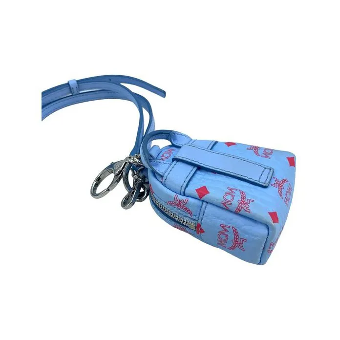 MCM Visetos Leather One Shoulder Crossbody Coin Purses Mini Women's Blue-3