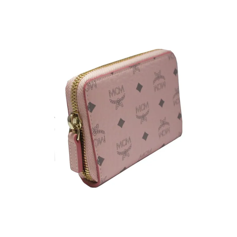 MCM Essential Visetos Origina Leather Card Holder Mini Women's Pink Monogram-1