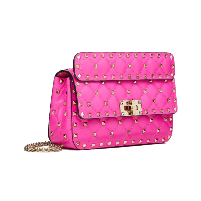 Valentino ROCKSTUD SPIKE Napa Lambskin Shoulder Bag, Crossbody Bag Small Size Women's Rose Red-1