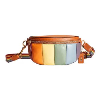COACH Bethany Leather Sling Bags One Shoulder Crossbody Fanny Pack Small Size Women's Brown & Rainbow