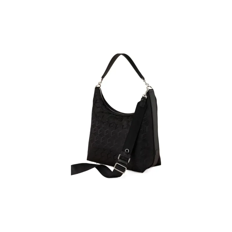 MCM Aren Jacquard Nylon With Nappa Leather Trim Portable Crossbody Bag Shoulder Bag Medium Size Women's Black-2