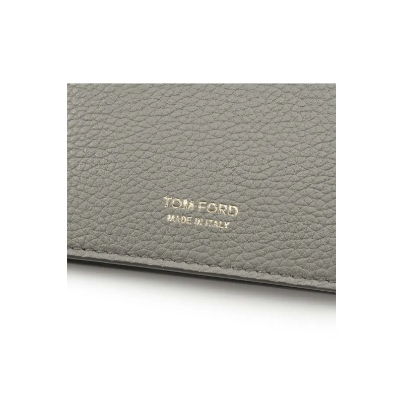 TOM FORD Calfskin Leather Wallet Men's Gray White-5