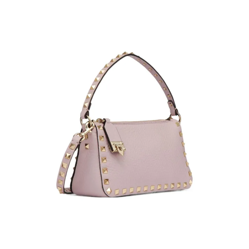 Valentino Rockstud Grained Calfskin Baguette Bag Shoulder Bags Handbags Small Size Women's Light Purple-1