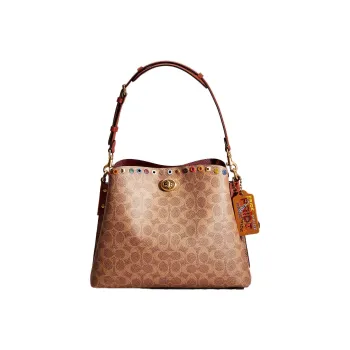 COACH Willow Canvas With Leather Tote Bag Shopping Bag Handbag Shoulder Bag Women's Brown