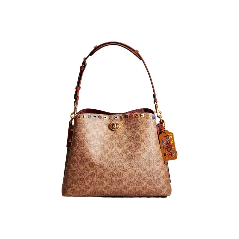 COACH Willow Canvas With Leather Tote Bag Shopping Bag Handbag Shoulder Bag Women's Brown-0