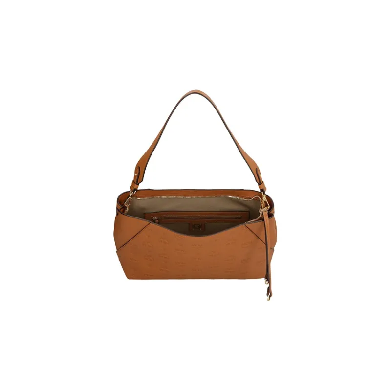 MCM Cow Leather Hobo Bag Portable Crossbody Bag Shoulder Bag Women's Brown-4
