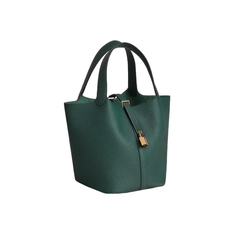 HERMES Picotin Lock Clemence Bullock Leather Basket Bag Handbag Bucket Bag 22 Women's 6O Vert Cypres Pine Green-1