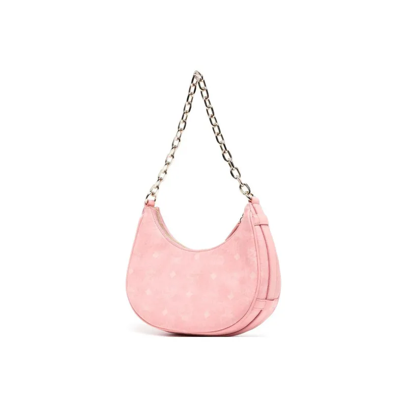 MCM Aren Visetos Nappa Leather Shoulder Bag Chain Handbag Shoulder Bag Small Size Women's Pink-1