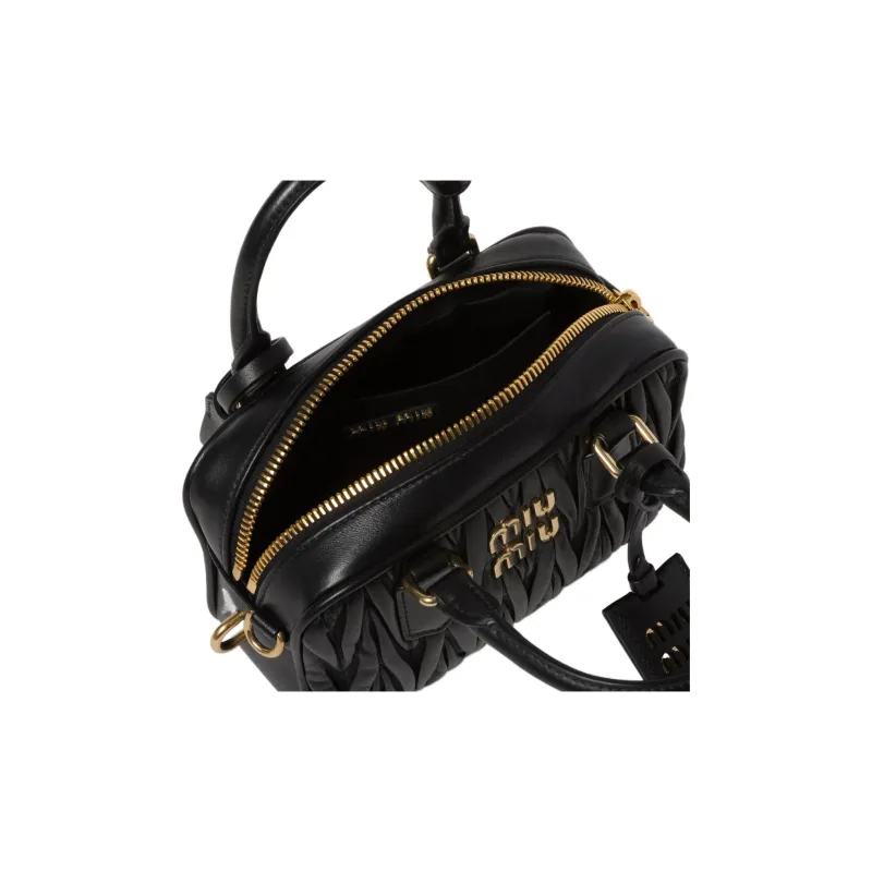 MIU MIU Arcadie Collection Matelassé Soft Sheep Leather Shoulder Bag, Crossbody Bag, Handbag Women's Black-3