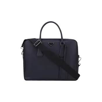 PRADA Cow Leather Briefcase Portable Crossbody Bag Shoulder Bag Men's Dark Blue