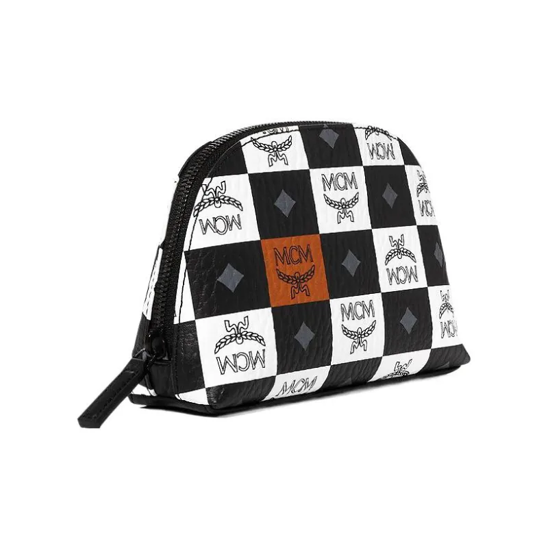 MCM Aren Visetos Canvas With Nappa Leather Trim Toiletry Bag Makeup Bag Medium Size Men's Black White-2