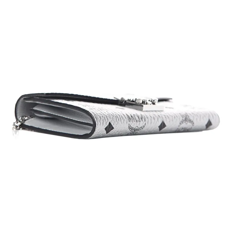 MCM Visetos Coated Canvas Wallets Clutches Shoulder Bag Crossbody Bag Large Size Women's Silver-3