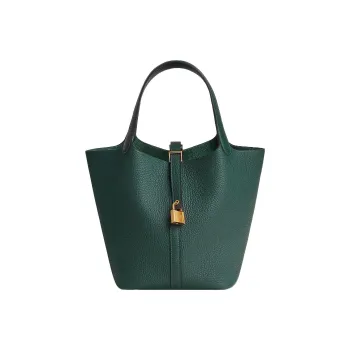 HERMES Picotin Lock Clemence Bullock Leather Basket Bag Handbag Bucket Bag 22 Women's 6O Vert Cypres Pine Green