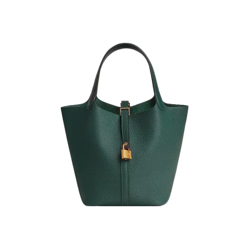 HERMES Picotin Lock Clemence Bullock Leather Basket Bag Handbag Bucket Bag 22 Women's 6O Vert Cypres Pine Green
