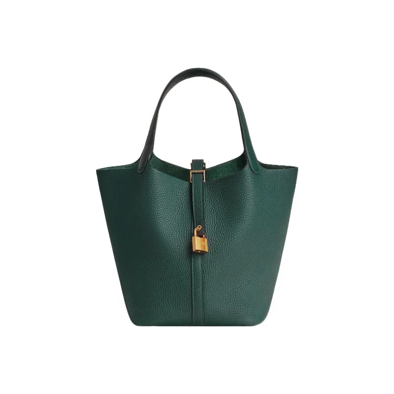 HERMES Picotin Lock Clemence Bullock Leather Basket Bag Handbag Bucket Bag 22 Women's 6O Vert Cypres Pine Green-0
