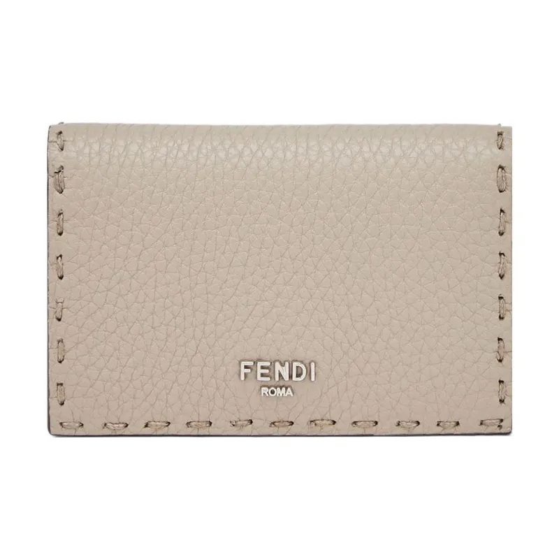 FENDI Calfskin Wallet Money Clip Card Holder Men's Dove Gray-0