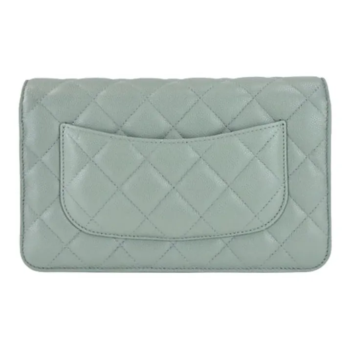 CHANEL WOC Grain Embossed Litchi Calfskin Flap Bag, Shoulder Bag, Crossbody Bag Women's Gray Green-2