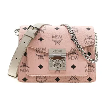 MCM Patricia Visetos Mini Flap Lock Crossbody Soft Pink