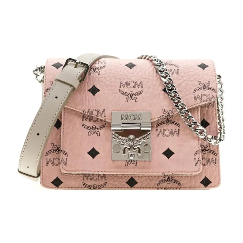 MCM Patricia Visetos Mini Flap Lock Crossbody Soft Pink-0