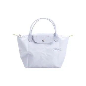LONGCHAMP Le Pliage Green Cow Leather Trim Dumpling Bag Handbag Trumpets Women's Light Blue