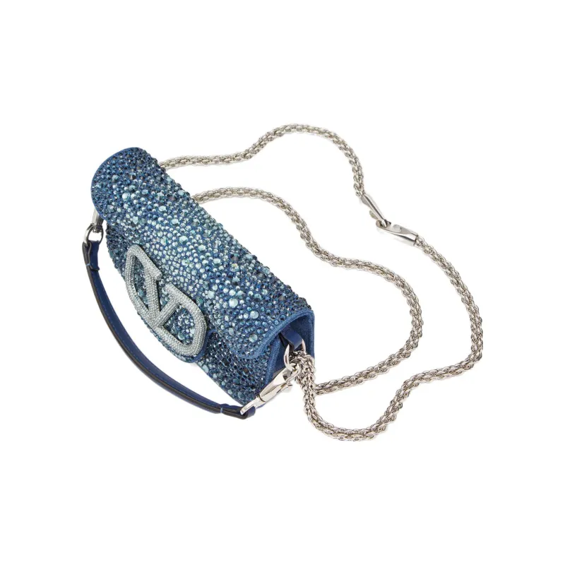 Valentino Locò Denim Handbag, Shoulder Bag Trumpets Women's Blue-4