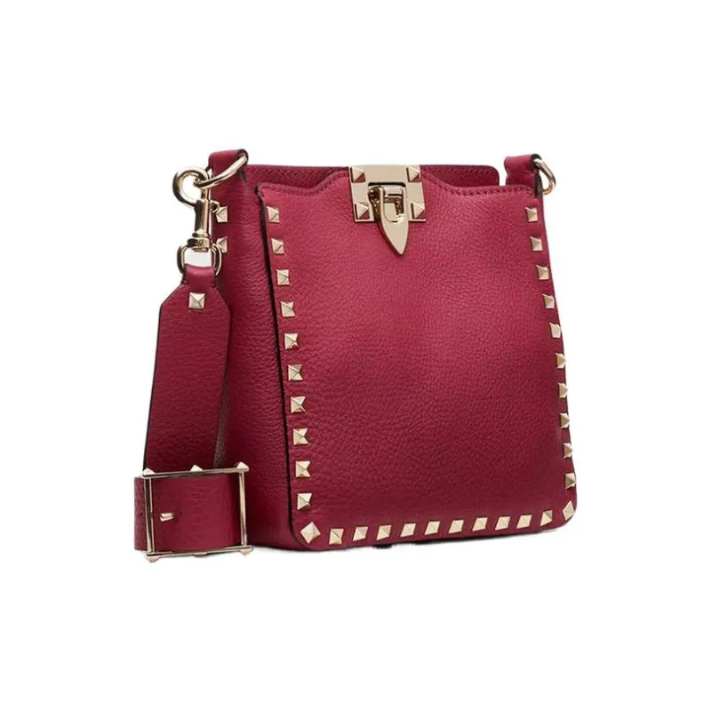Valentino Rockstud Calfskin Crossbody Bag Shoulder Bag Women's Maroon-1