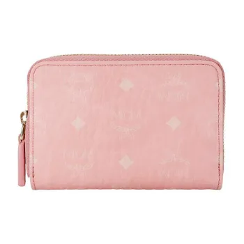 MCM Visetos Canvas With Nappa Leather Card Holder, Wallet Mini Women's Pink