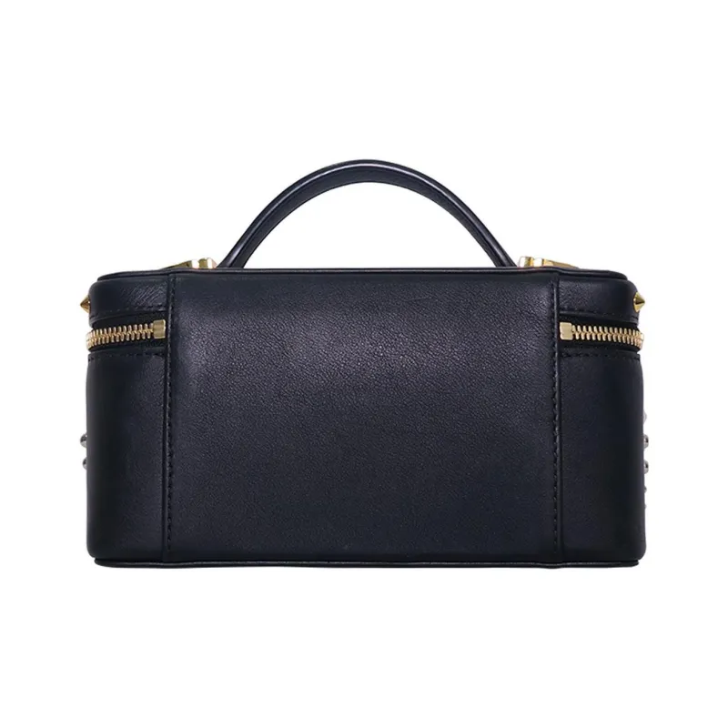 MCM Leather Box Bag Makeup Bags Shoulder Bag Crossbody Bag Women's Black-1