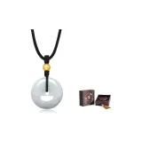 Jadeite Peaceful Buckle Pendant+Gold Bead, Black+Heritage Box