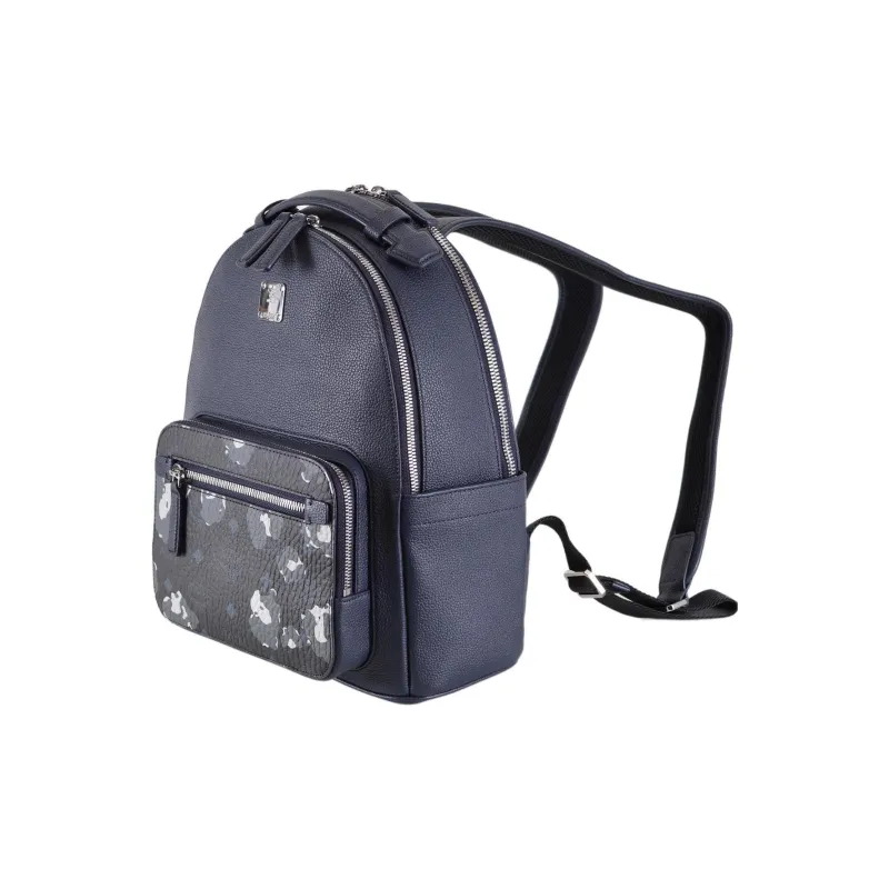 MCM Leather Backpack Small Size Men's Dark Blue-1