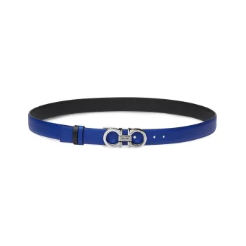 FERRAGAMO Letter Pattern Decoration Smooth Buckle Leather Belts Women's Blue Width 2.5cm