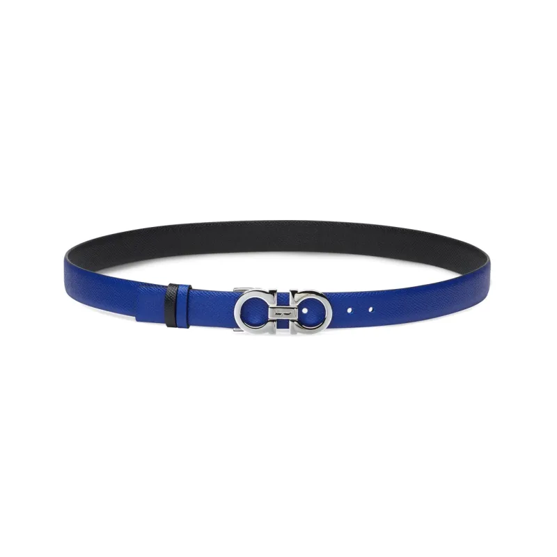 FERRAGAMO Letter Pattern Decoration Smooth Buckle Leather Belts Women's Blue Width 2.5cm-0