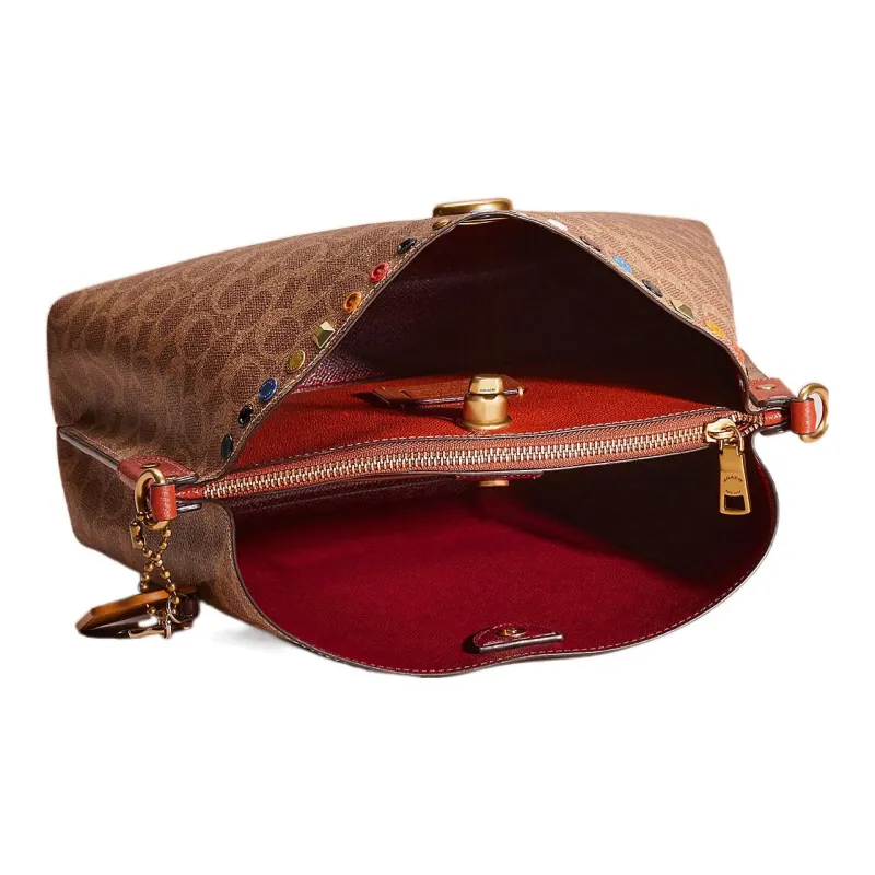COACH Willow Canvas With Leather Tote Bag Shopping Bag Handbag Shoulder Bag Women's Brown-2