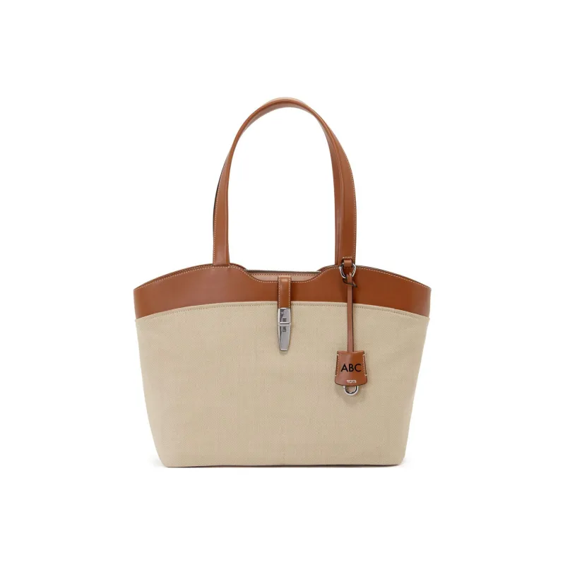 TUMI Canvas With Leather Tote Bag Shopping Bag Handbag Shoulder Bag Women's Beige & Brown-0
