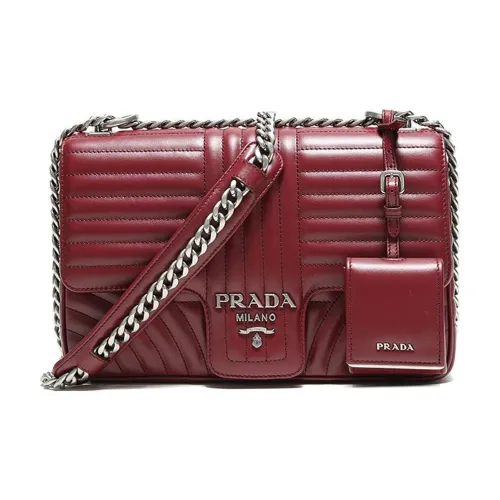 PRADA Cow Leather Shoulder Bag Crossbody Bag Women's Red
