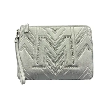 MCM Sheepskin Wallet Card Holder Clutch Medium Size Unisex Silver