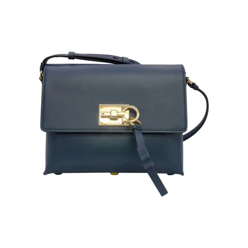 FERRAGAMO Cow Leather Shoulder Bag, Crossbody Bag Women's Blue-0