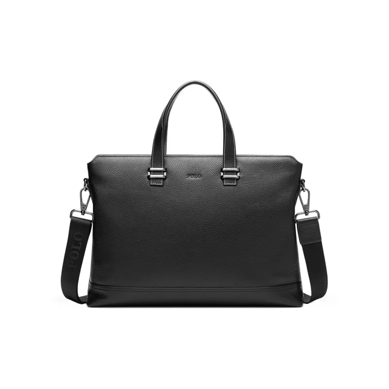 POLO Top Grain Cow Leather Men's Shoulder Bag, Crossbody Bag Briefcase Tubas Men's Black-1