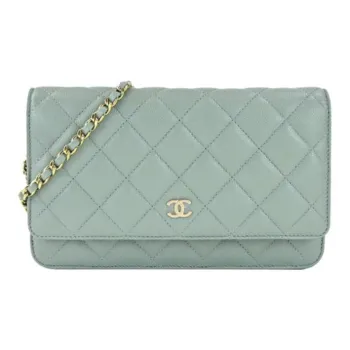 CHANEL WOC Grain Embossed Litchi Calfskin Flap Bag, Shoulder Bag, Crossbody Bag Women's Gray Green
