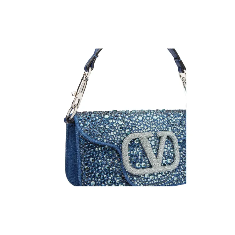 Valentino Locò Denim Handbag, Shoulder Bag Trumpets Women's Blue-6