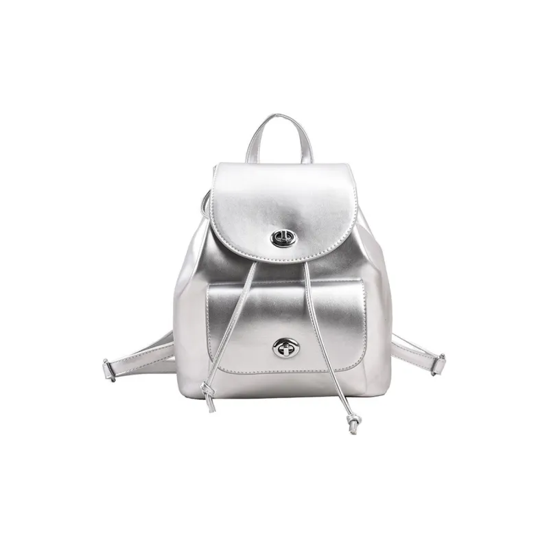 NOMK PU Chain Bag, Crossbody Bag, Shoulder Bag, Small Square Bag, Backpack Regular Women's Silver-5