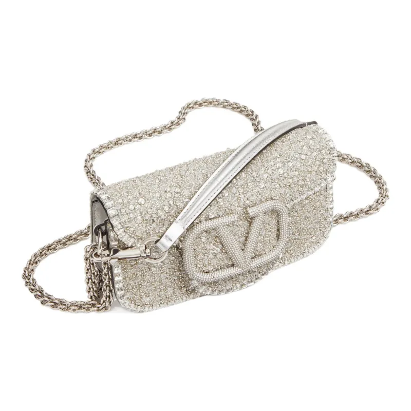 Valentino Locò Embroidery Handbag Shoulder Bag Small Size Women's Silver-4