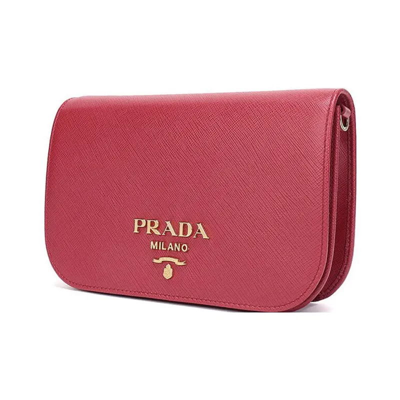 PRADA Cow Leather Clutches Crossbody Bag Shoulder Bag Women's Red-1