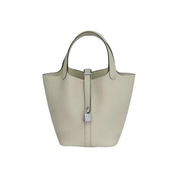 HERMES Picotin Clemence Bullock Leather Basket Bag Handbag Bucket Bag 18 Women's Q1 Sauge Sage Green