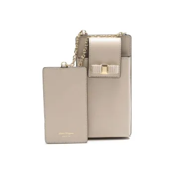 FERRAGAMO Vara Cow Leather Cell Phone Pouch, Shoulder Bag Women's Milk Tea